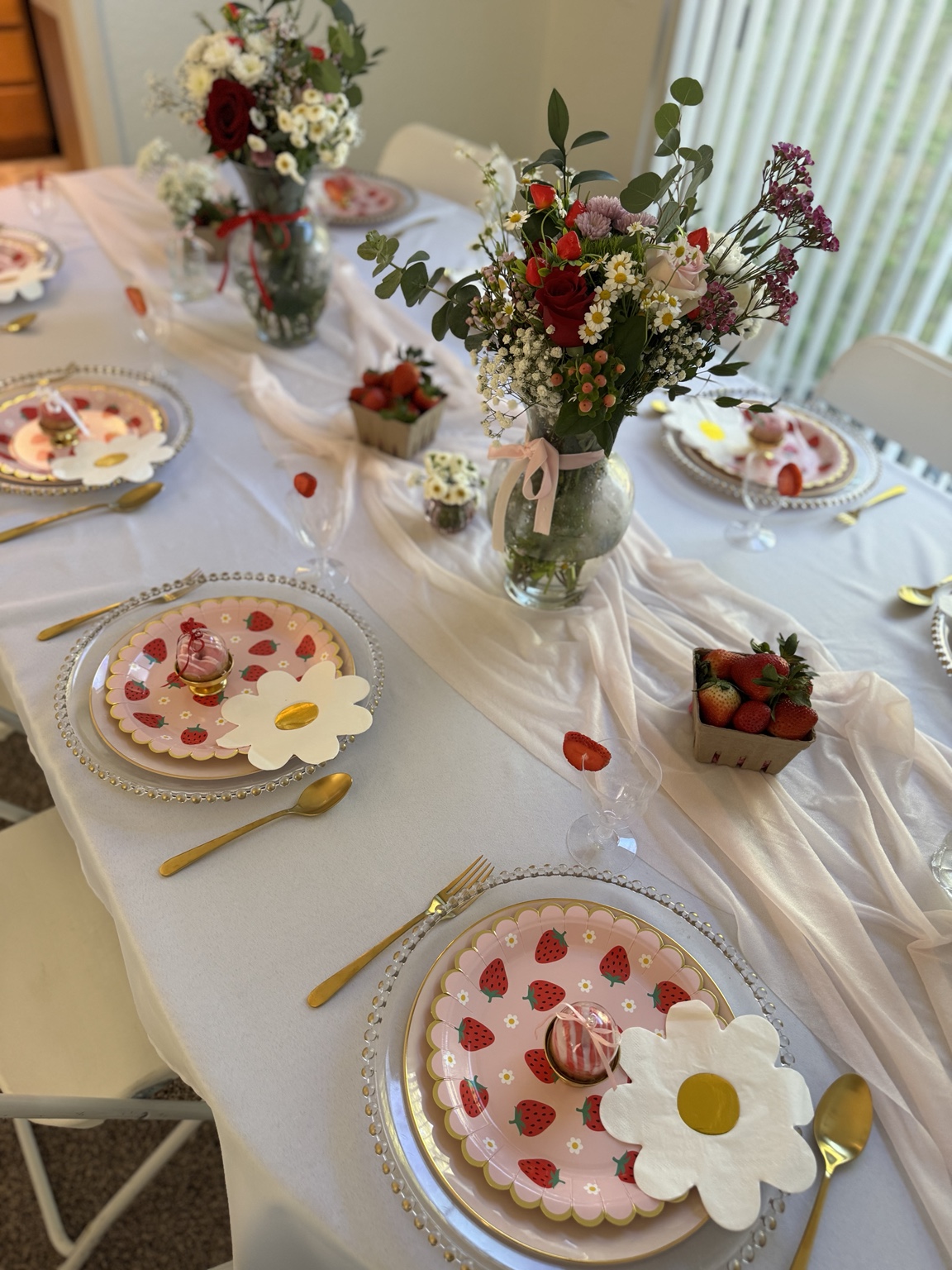 Strawberry tablescape with fresh florals