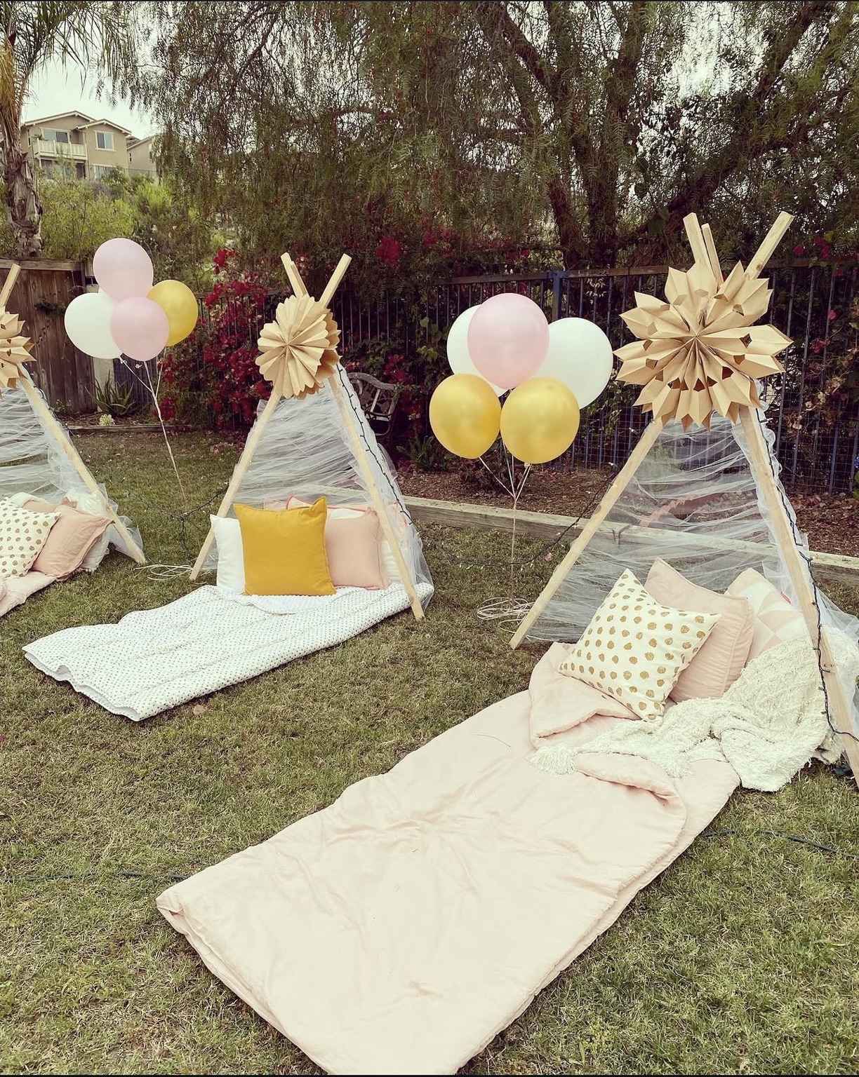 Pastel outdoor sleepover styling